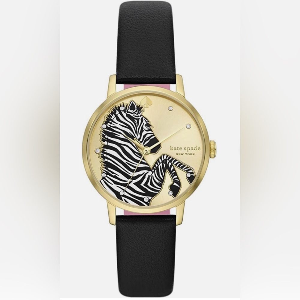 Kate Spade ladies watch with zebra face Black & pink Leather Strap $198